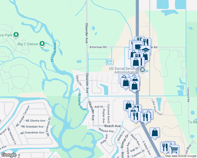 map of restaurants, bars, coffee shops, grocery stores, and more near 6811 Frost Terrace in Port St. Lucie