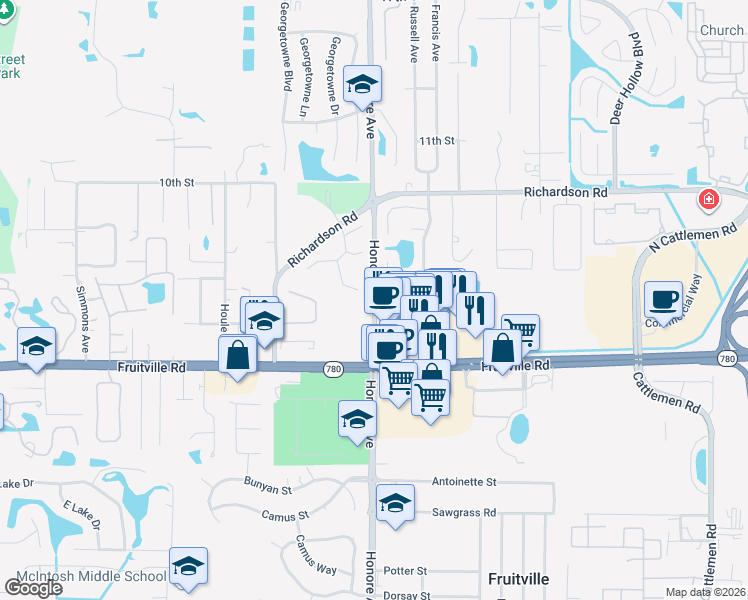 map of restaurants, bars, coffee shops, grocery stores, and more near 5105 Cedar Hammock Lane in Sarasota