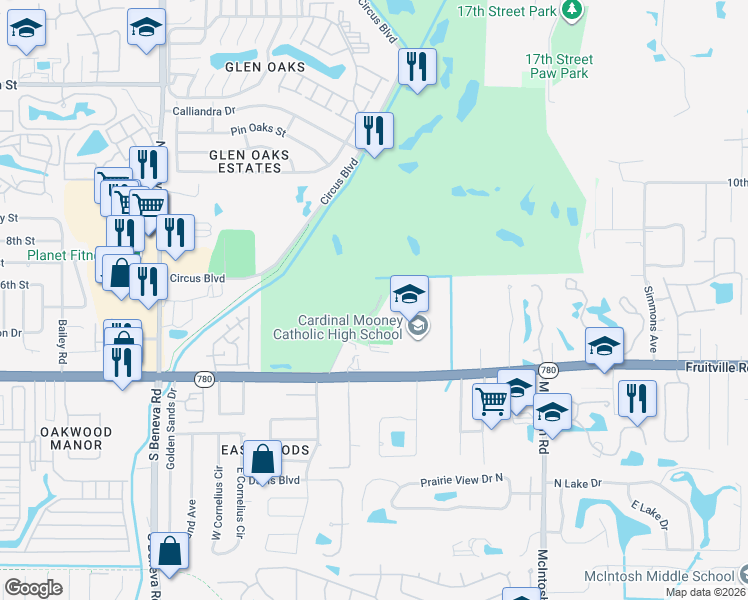 map of restaurants, bars, coffee shops, grocery stores, and more near 353 Bobby Jones Road in Sarasota
