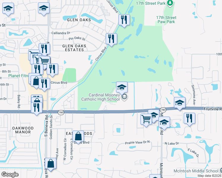 map of restaurants, bars, coffee shops, grocery stores, and more near 353 Bobby Jones Road in Sarasota