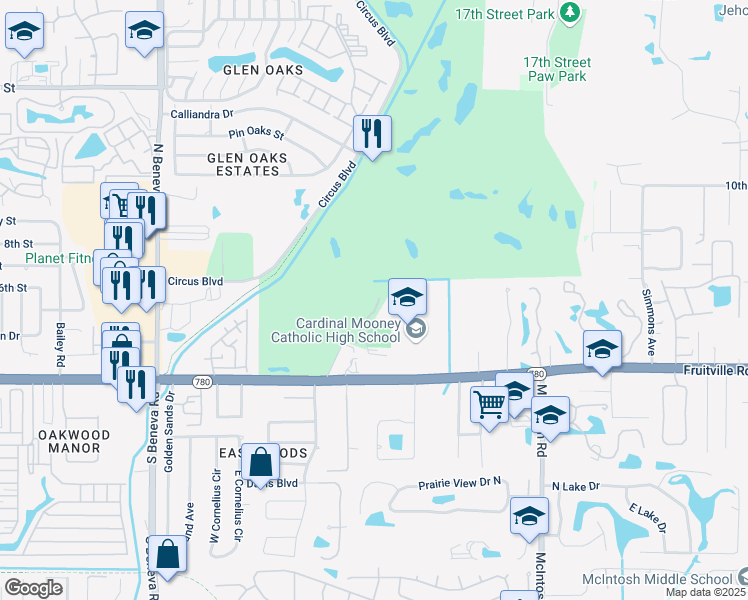 map of restaurants, bars, coffee shops, grocery stores, and more near 353 Bobby Jones Road in Sarasota