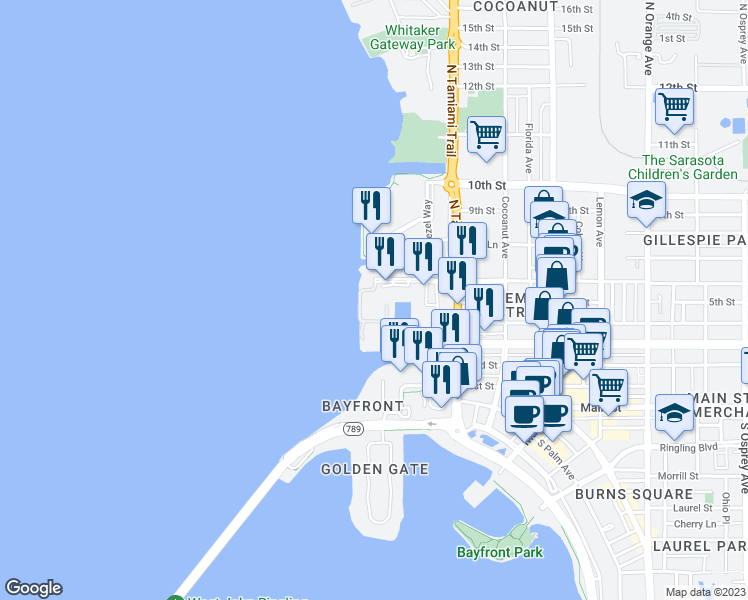 map of restaurants, bars, coffee shops, grocery stores, and more near in Sarasota