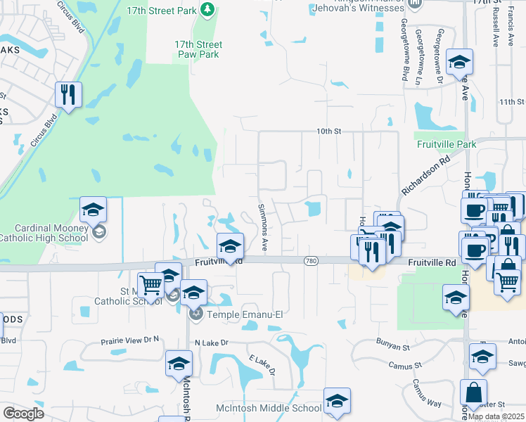 map of restaurants, bars, coffee shops, grocery stores, and more near 404 Simmons Avenue in Sarasota