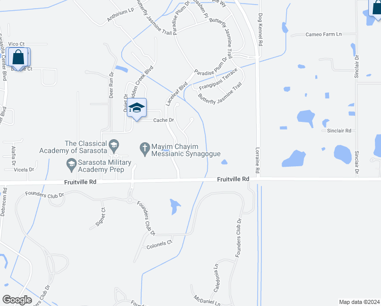 map of restaurants, bars, coffee shops, grocery stores, and more near 9229 Fruitville Road in Sarasota