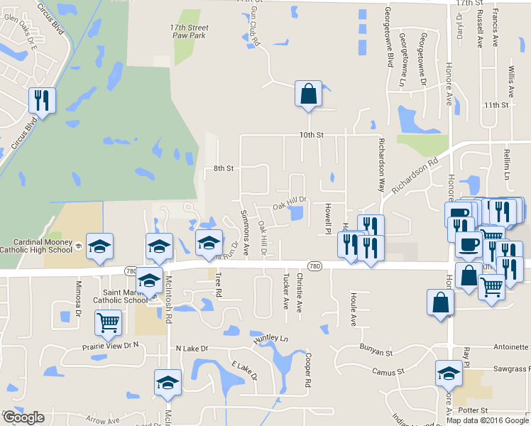 map of restaurants, bars, coffee shops, grocery stores, and more near 323 Oak Hill Way in Sarasota