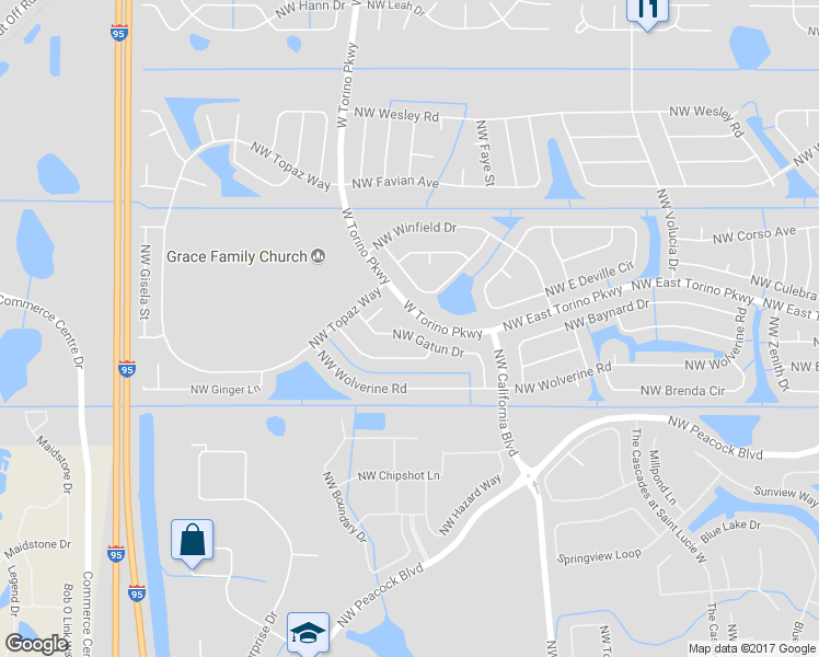 map of restaurants, bars, coffee shops, grocery stores, and more near 6175 Northwest Gatun Drive in Port St. Lucie