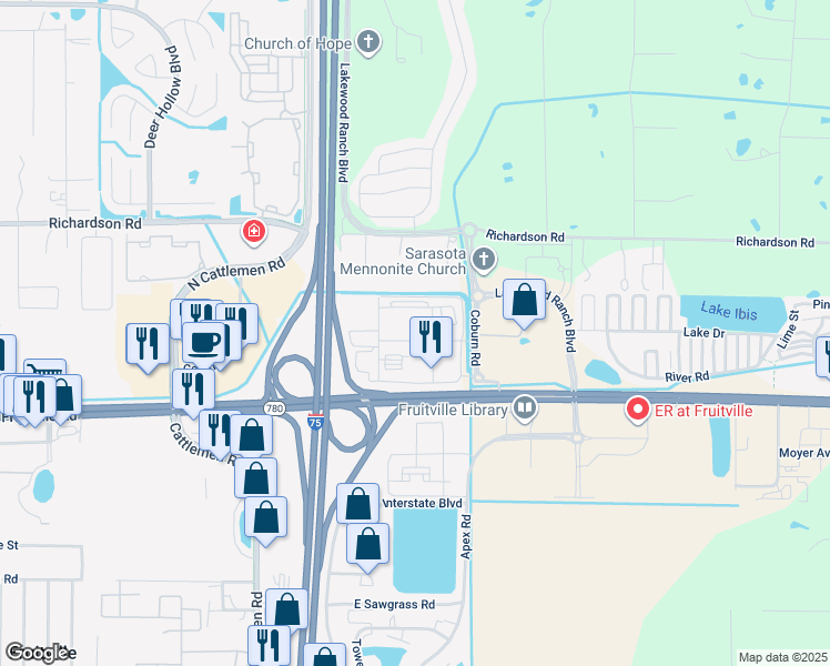 map of restaurants, bars, coffee shops, grocery stores, and more near 3017 Clementine Court in Sarasota