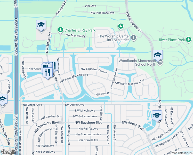 map of restaurants, bars, coffee shops, grocery stores, and more near 5110 Northwest Erskin Terrace in Port St. Lucie