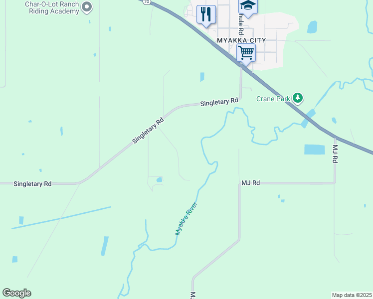 map of restaurants, bars, coffee shops, grocery stores, and more near 36424 Singletary Road in Myakka City