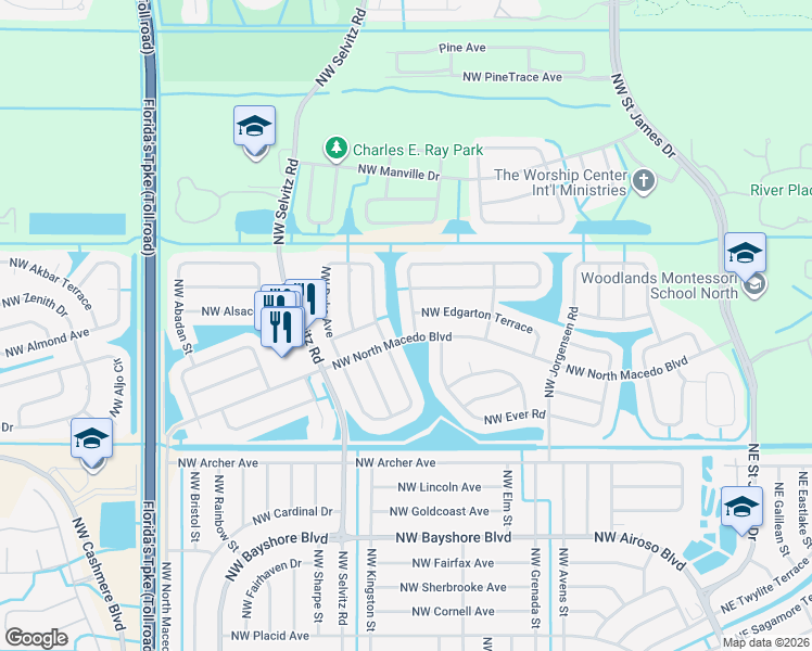 map of restaurants, bars, coffee shops, grocery stores, and more near 5402 Northwest Emblem Street in Port St. Lucie