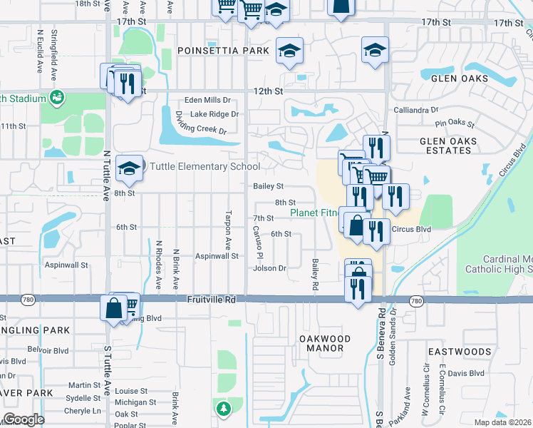 map of restaurants, bars, coffee shops, grocery stores, and more near 3257 7th Street in Sarasota