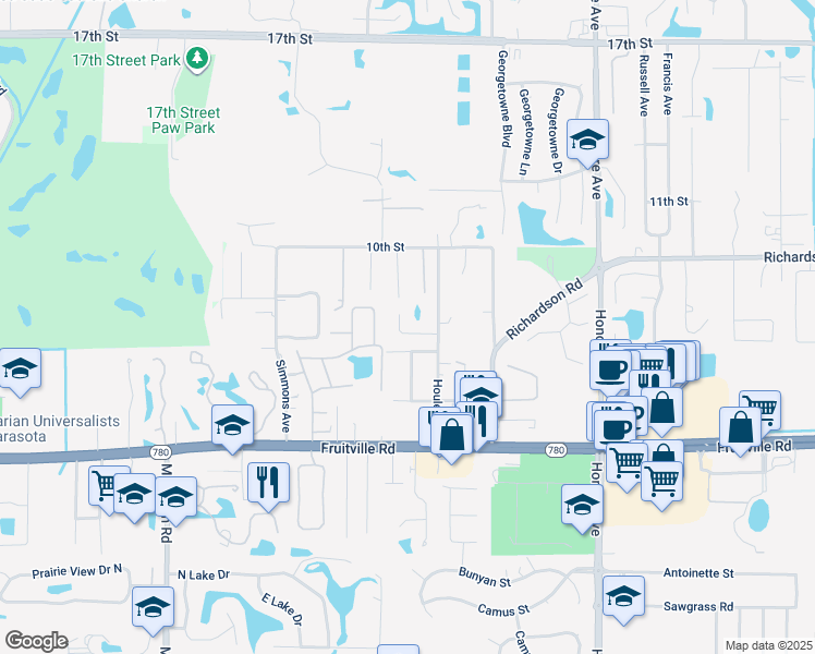 map of restaurants, bars, coffee shops, grocery stores, and more near 4867 Wild Dove Lane in Sarasota