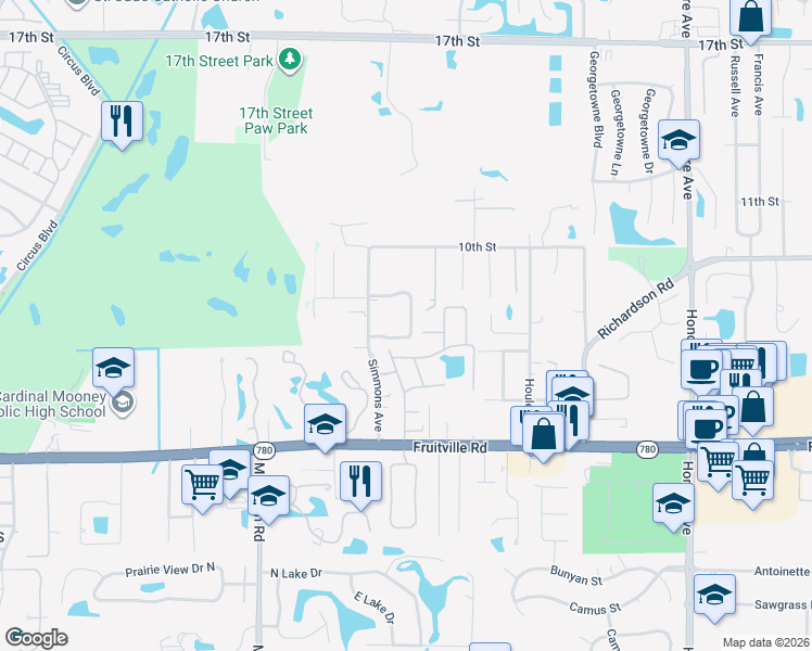 map of restaurants, bars, coffee shops, grocery stores, and more near 4711 Oak Hill Court in Sarasota