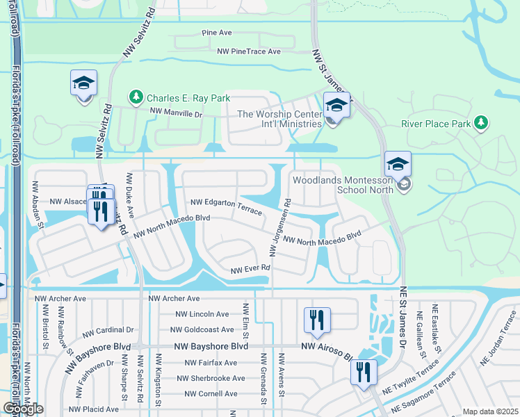 map of restaurants, bars, coffee shops, grocery stores, and more near 5110 Northwest Edgarton Terrace in Port St. Lucie