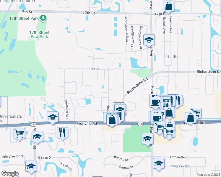 map of restaurants, bars, coffee shops, grocery stores, and more near 704 Houle Avenue in Sarasota