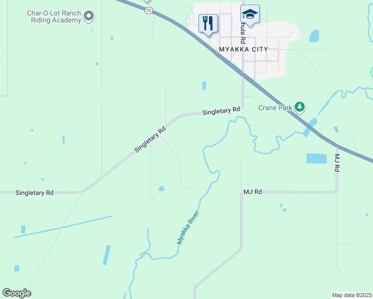 map of restaurants, bars, coffee shops, grocery stores, and more near 36424 Singletary Road in Myakka City