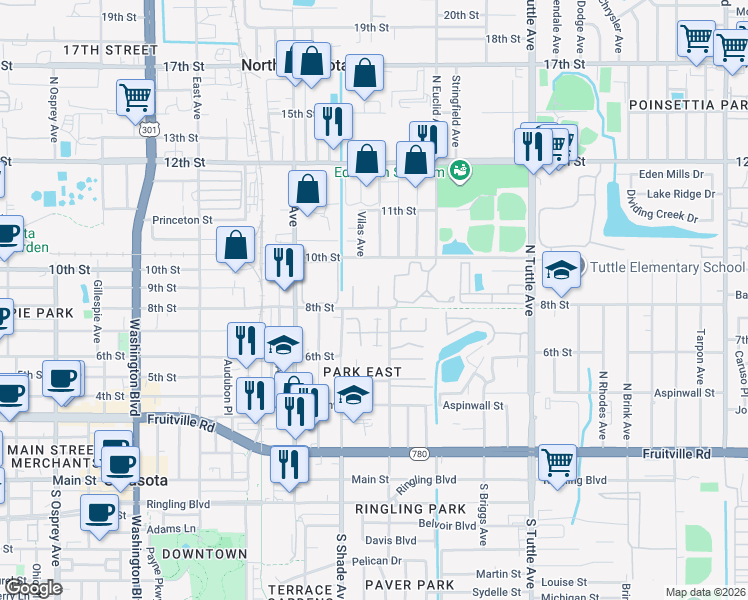 map of restaurants, bars, coffee shops, grocery stores, and more near 49 8th Street in Sarasota