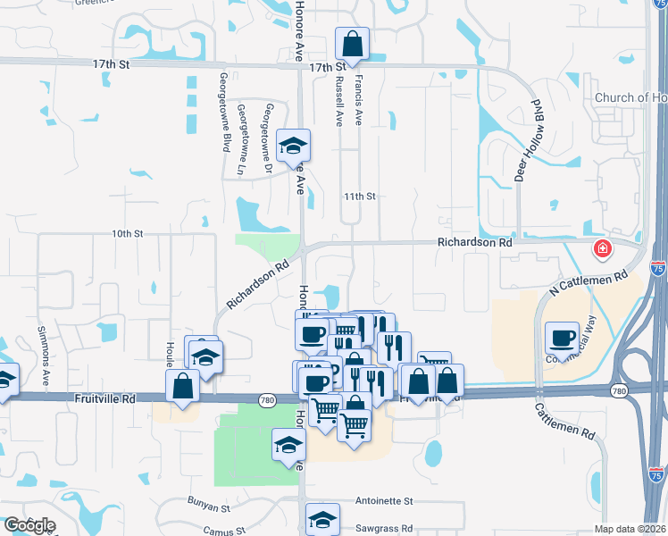 map of restaurants, bars, coffee shops, grocery stores, and more near 5377 Sarapointe Ct in Sarasota