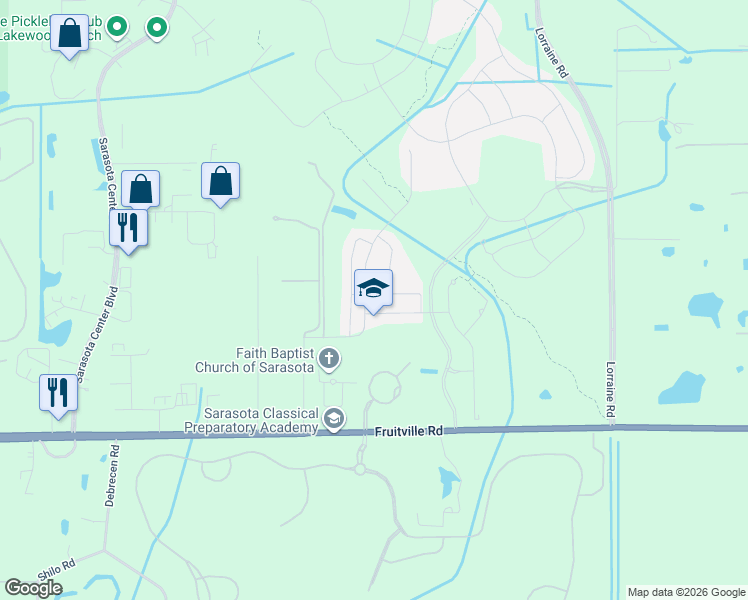 map of restaurants, bars, coffee shops, grocery stores, and more near 8509 Whispering Street in Sarasota