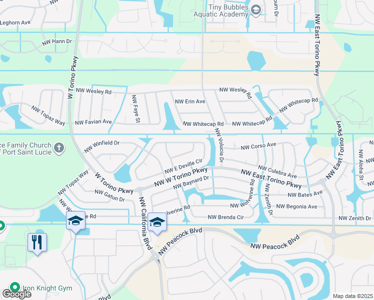 map of restaurants, bars, coffee shops, grocery stores, and more near 6115 Northwest Daroco Terrace in Port St. Lucie
