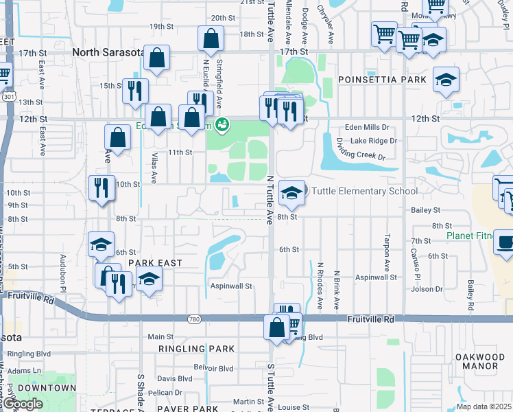map of restaurants, bars, coffee shops, grocery stores, and more near 2755 Coconut Bay Lane in Sarasota
