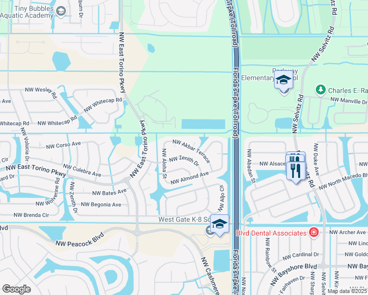 map of restaurants, bars, coffee shops, grocery stores, and more near 5364 Northwest Akbar Terrace in Port St. Lucie