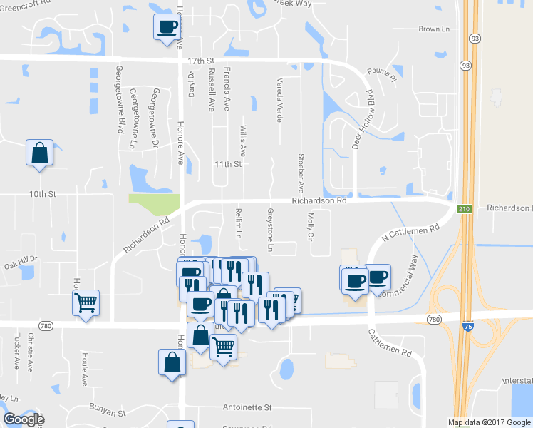 map of restaurants, bars, coffee shops, grocery stores, and more near 5430 Richardson Road in Sarasota