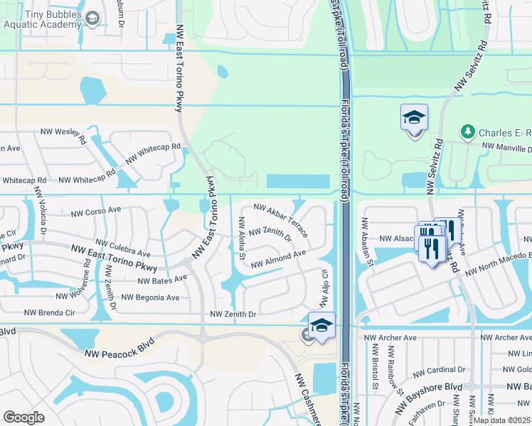 map of restaurants, bars, coffee shops, grocery stores, and more near 5364 Northwest Akbar Terrace in Port St. Lucie