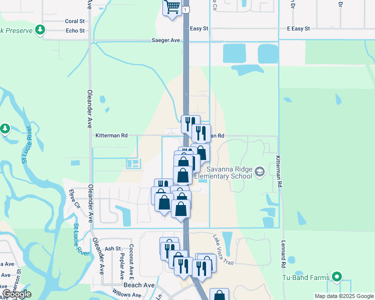 map of restaurants, bars, coffee shops, grocery stores, and more near 6646 U.S. 1 in Port St. Lucie