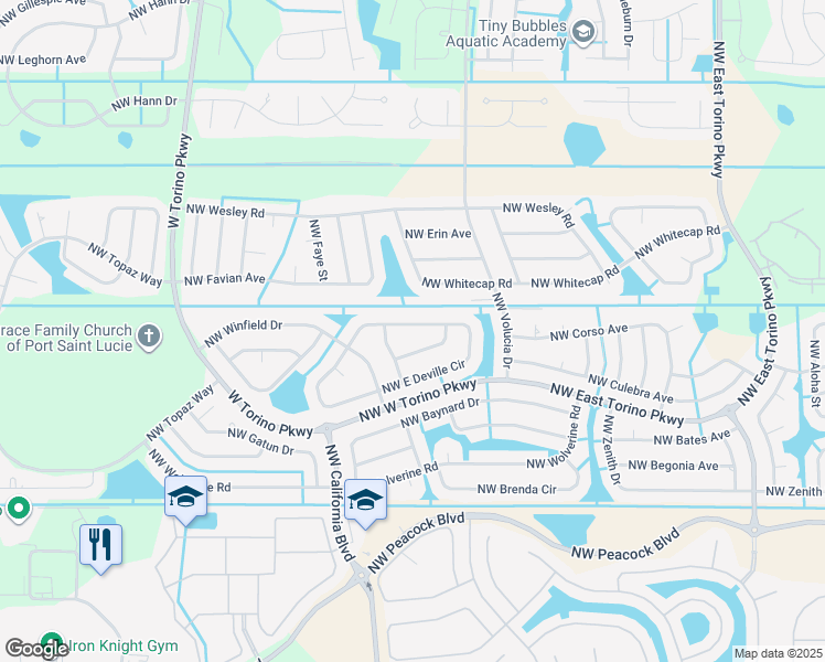 map of restaurants, bars, coffee shops, grocery stores, and more near 6115 Northwest Daroco Terrace in Port St. Lucie
