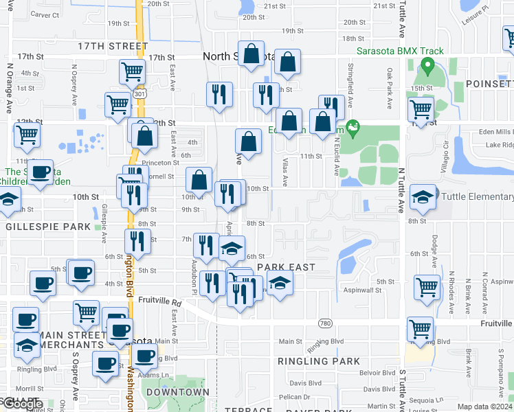 map of restaurants, bars, coffee shops, grocery stores, and more near 954 La Costa Circle in Sarasota