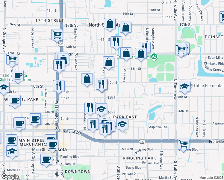 map of restaurants, bars, coffee shops, grocery stores, and more near 954 La Costa Circle in Sarasota