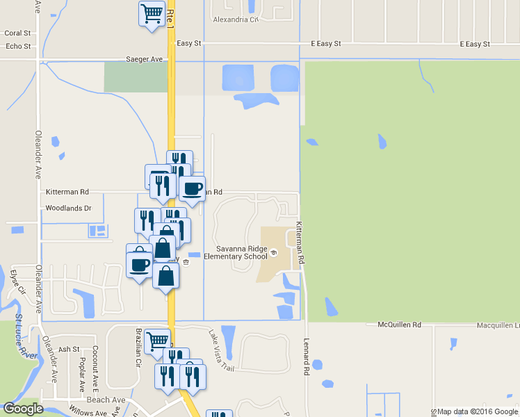 map of restaurants, bars, coffee shops, grocery stores, and more near 6609 Woods Island Circle in Port St. Lucie