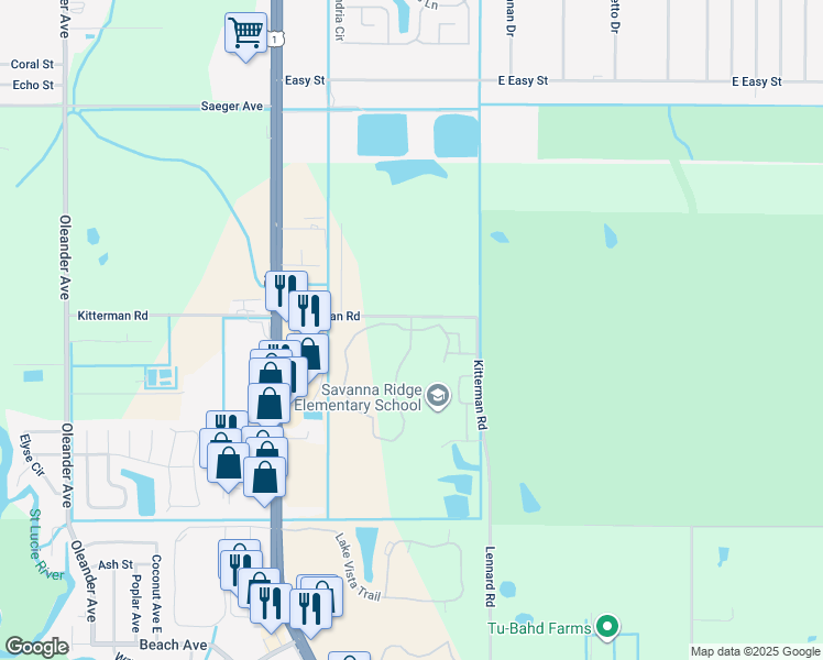 map of restaurants, bars, coffee shops, grocery stores, and more near 6609 Woods Island Circle in Port St. Lucie