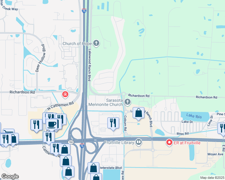 map of restaurants, bars, coffee shops, grocery stores, and more near 2540 Midnight Pearl Drive in Sarasota