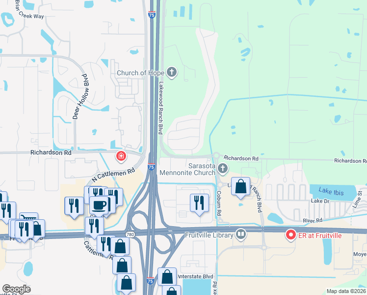 map of restaurants, bars, coffee shops, grocery stores, and more near 2650 Midnight Pearl Drive in Sarasota