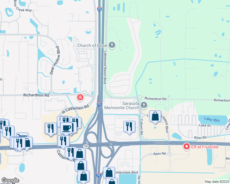 map of restaurants, bars, coffee shops, grocery stores, and more near 2650 Midnight Pearl Drive in Sarasota