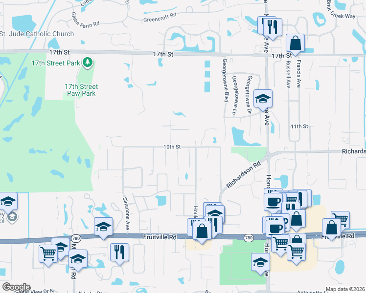 map of restaurants, bars, coffee shops, grocery stores, and more near 4825 10th Street in Sarasota