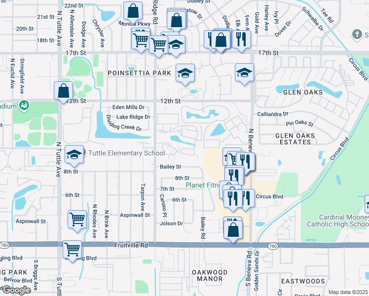 map of restaurants, bars, coffee shops, grocery stores, and more near 3339 Ramblewood Way in Sarasota