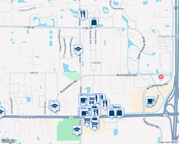 map of restaurants, bars, coffee shops, grocery stores, and more near 5345 Richardson Road in Sarasota