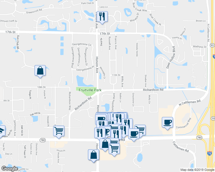 map of restaurants, bars, coffee shops, grocery stores, and more near 5345 Richardson Road in Sarasota