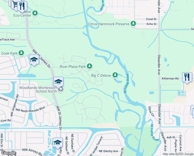 map of restaurants, bars, coffee shops, grocery stores, and more near 667 Waters Edge Lane in Port St. Lucie