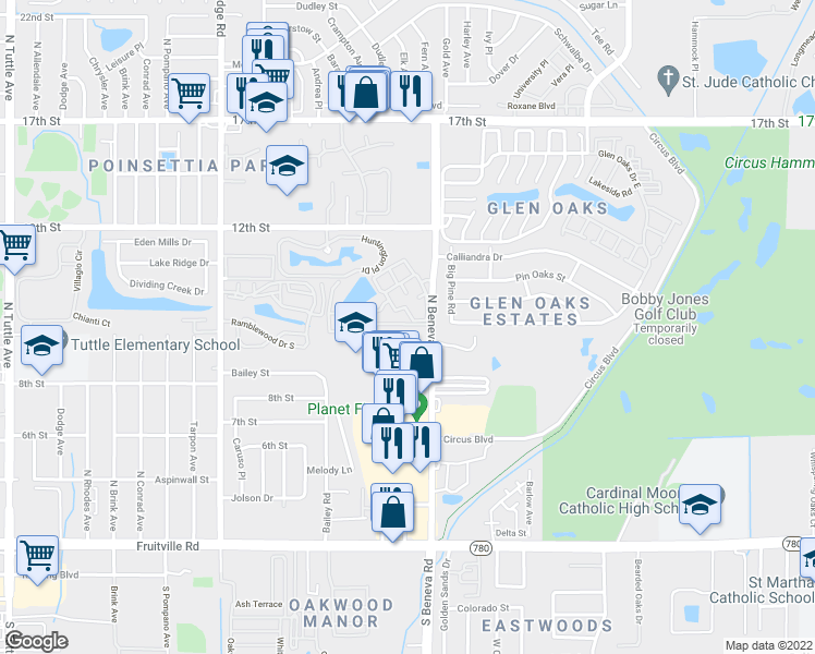 map of restaurants, bars, coffee shops, grocery stores, and more near 1025 North Beneva Road in Sarasota