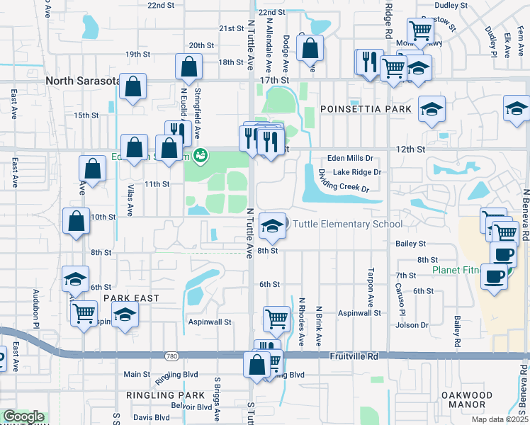 map of restaurants, bars, coffee shops, grocery stores, and more near in Sarasota