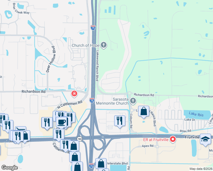 map of restaurants, bars, coffee shops, grocery stores, and more near 2650 Midnight Pearl Drive in Sarasota