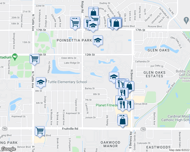map of restaurants, bars, coffee shops, grocery stores, and more near 3339 Ramblewood Way in Sarasota