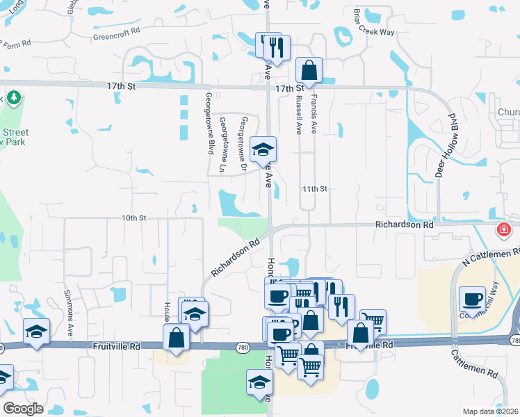 map of restaurants, bars, coffee shops, grocery stores, and more near in Fruitville