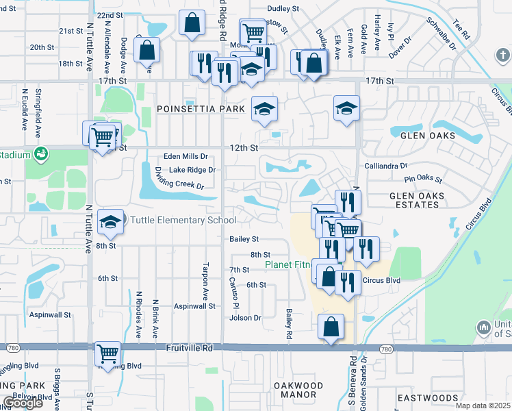 map of restaurants, bars, coffee shops, grocery stores, and more near 3339 Ramblewood Way in Sarasota