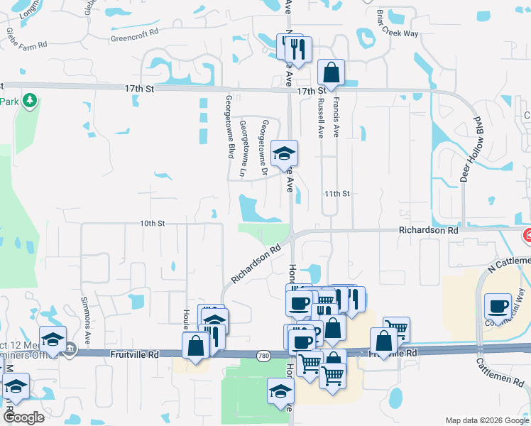 map of restaurants, bars, coffee shops, grocery stores, and more near 1401 Georgetowne Drive in Sarasota