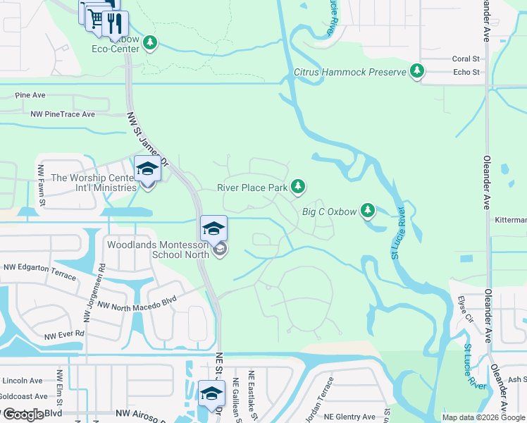 map of restaurants, bars, coffee shops, grocery stores, and more near 749 Northeast Turtleback Trail in Port St. Lucie